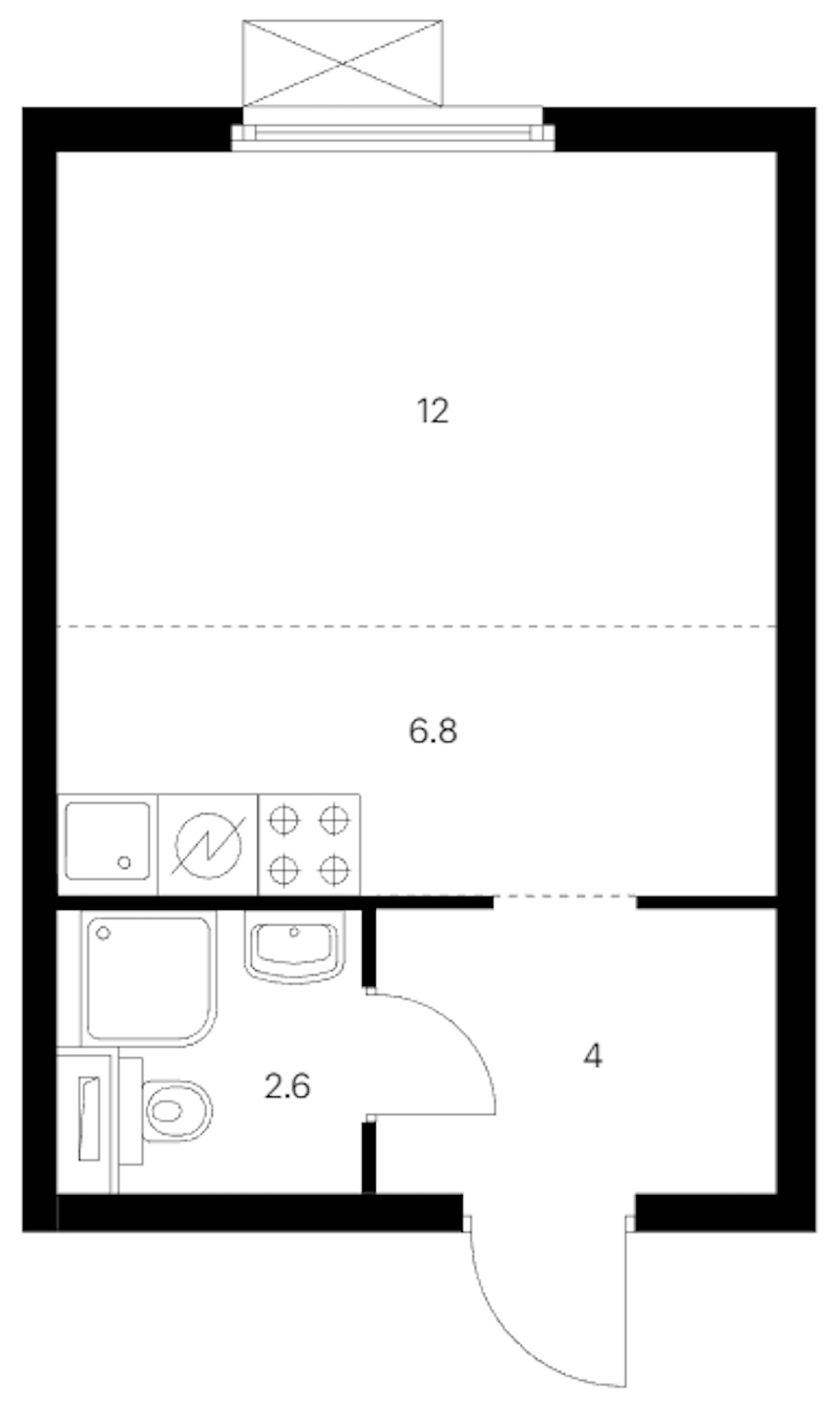 Квартира студия 25.4 м², 9/14 эт., ЖК «Витебский парк»